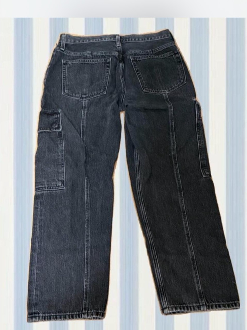 Etica Y2K Black Cargo Jeans Low Rise Wide Leg Utility Pocket Denim Size 28 - Picture 3 of 5